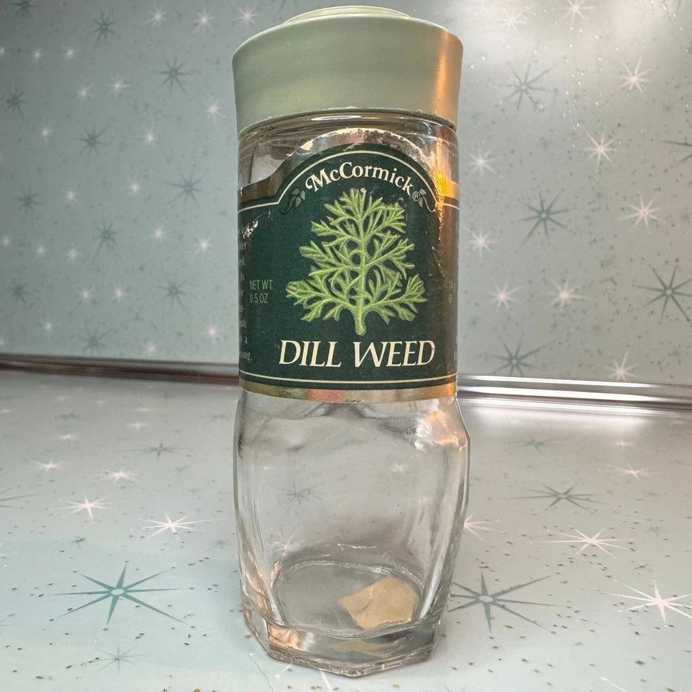 Vintage McCormick Dill Weed Jar Green Label and Lid Glass Spice Bottle Kitchen